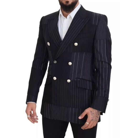 Dolce & Gabbana Blue Wool Patchwork Double Breasted Men's Blazer - Picture 3 of 6